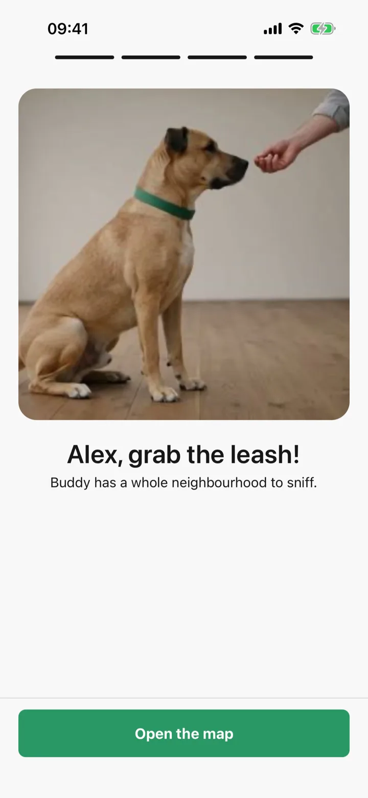 The last step of setup: the dog is set up and the map is one tap away