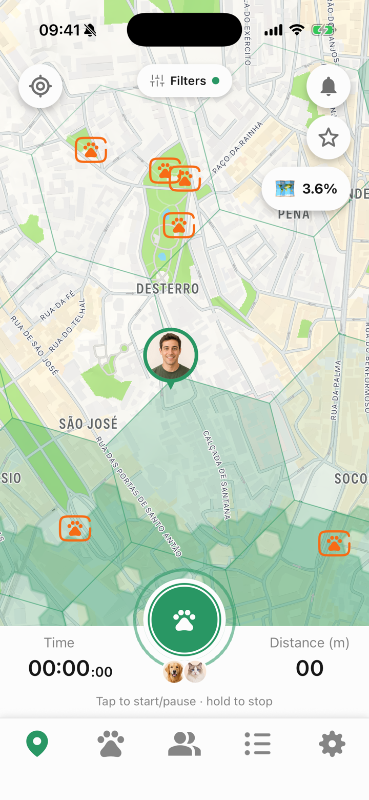 The Tailomi map with walked areas painted green and the city coverage badge